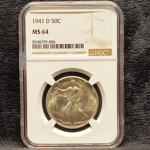 1941 D 50C NGC MS 64 Walking Liberty Half Dollar Blast White
