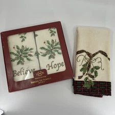 Lot 3 Lenox Finger Tip Towels- “Believe & Hope” New In Box & 1 Holiday Nouveau
