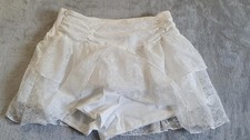 Women's White Lace Ruffle Skort with Built-in Shorts, Size Small