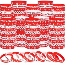 100 Pcs Christmas Candy Cane Bracelets Bulk - Snowflake Elk Xmas Tree