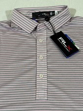 Camiseta deportiva de rendimiento polo de golf RLX Ralph Lauren para hombre M rosa gris a rayas $95