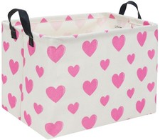 TIBAOLOVER Pink Rectangular Heart Toy Basket for Baby Girls - Storage Bin Gift