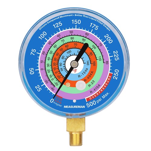 MEASUREMAN Refrigeration Pressure Gauge, 3-1/8" Dial, Blue Dial, 1/8" NPT Low... - Picture 1 of 8