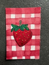 aceo original art cards - Watercolor Strawberry on gingham background