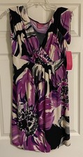 Sunny Leigh Dress Womens Sz L Purple Fuchsia Floral Springy Missing Belt
