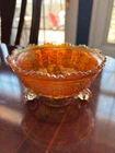 VINTAGE MARIGOLD BUTTERFLY AND BERRY CARNIVAL GLASS SMALL FOOTED BOWL 5" DIA.