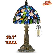 Tiffany Style Table Lamp Seashell Amethyst Stained Glass Vintage Bedside Light