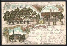 Lithographie Vieselbach, Restaurant zur guten Quelle mit Gartenwirtschaft, Krie 
