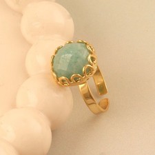 Amazonite Gold Plated Fashion Jewelry Statement Adjustable Ring Gift For Her