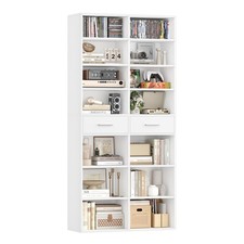 Bookcase, 7 Tiers Book Shelf, 185cm Tall Bookshelf with 2 Drawers, Adjustable
