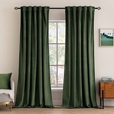 Velvet Curtains 90 inches 2 Panels - 52"W x 90"L Pack of 2 Olive Green