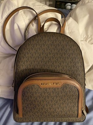 Michael Kors Jaycee Medium Brown Logo Backpack Adjustable Strap Gold Hardware