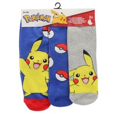 Pokemon Socks 3 Pairs 3 Sizes Childrens 3 Pack Pikachu new