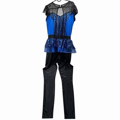 A Wish Come True Womens Dance Costume Blue Sequin Mesh Peplum