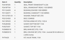 Kit revisione motore c/w valvole STD adatto a FG WILSON P65E5 con motore Perkins