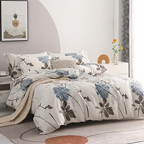  Comforter Size, 600 Thread Count Cotton Brown Queen Off-white Botanical thumbnail 3