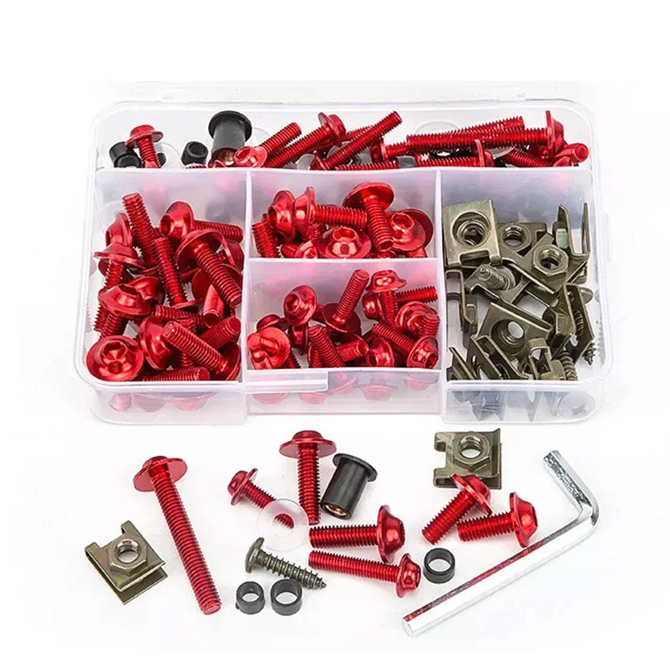 Motorcycle Fairing Bolt Kit Aluminum Alloy M5 M6 Screws Fasteners Universal Red - Image 3 of 4
