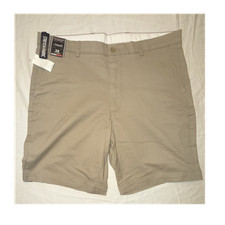 Roundtree Yorke Men's Beige Chino Shorts Flat Front Stretch 9" Inseam Cotton