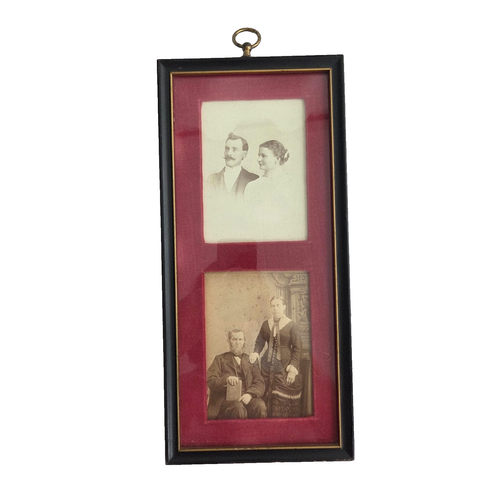 Antique Victorian Couple Framed Sepia Photo Wall Hang Husband & Wife Portrait - Picture 1 of 10