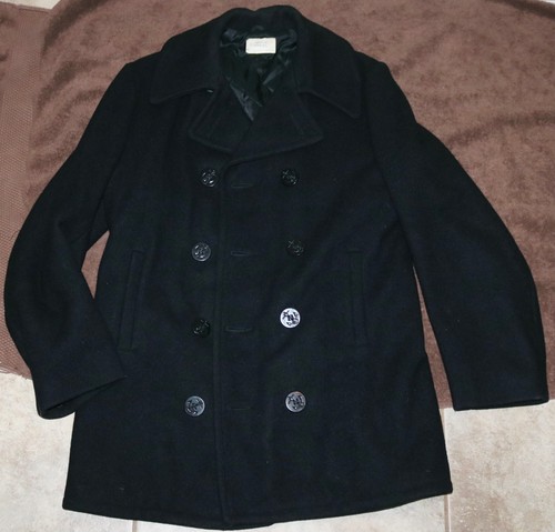 VINTAGE MEN'S WOOL PEA COAT NAVY STYLE NEW YORK CITY HOUSING AUTHORITY NYCHA