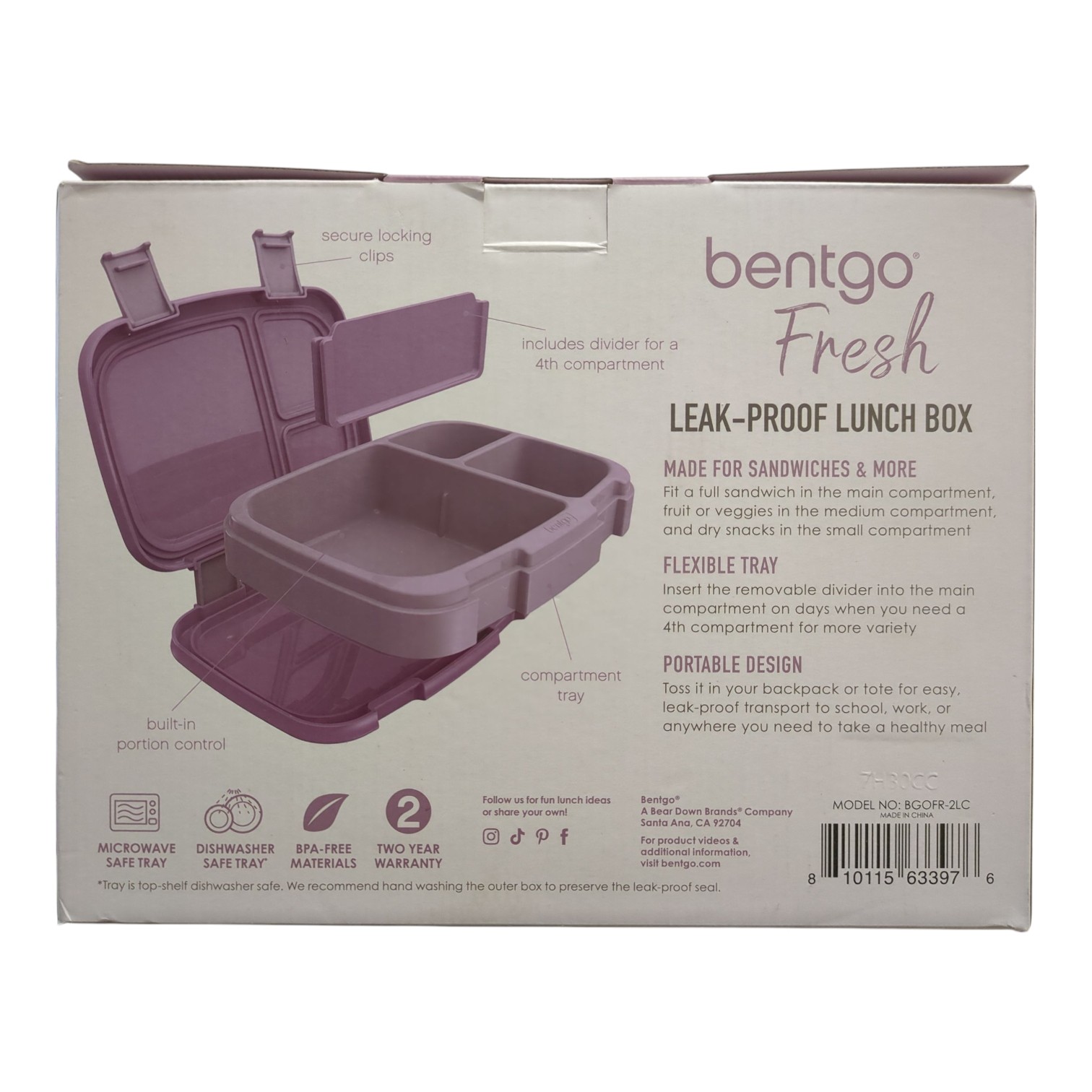 Bentgo Fresh Leak-Proof Large Capacity Lunch Box, Lilac