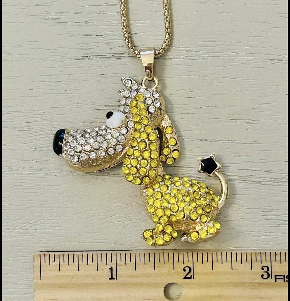 Collar Colgante Betsey Johnson Cristal Amarillo MOVIBLE Dibujos Animados Cachorro Perro Nuevo con Etiquetas Foto 4 de 4