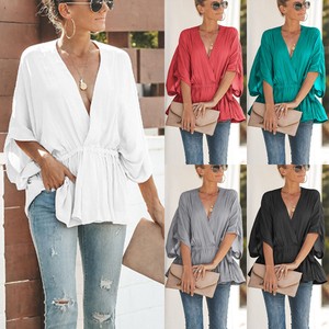 Women-V-Neck-Batwing-Half-Sleeve-Blouse-Shirt-Casual-Summer-Holiday-Babydoll-Top