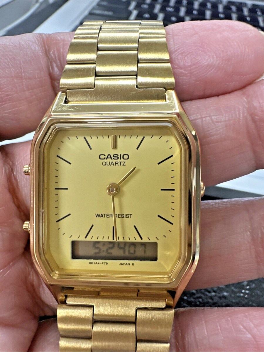 Casio AQ230GA-9D Men's Analog Digital Dual Time Gold Tone Metal