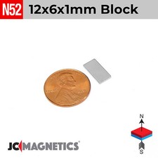 12mm x 6mm x 1mm N52 Small Strong Rare Earth Neodymium Magnet Blocks 12x6x1mm