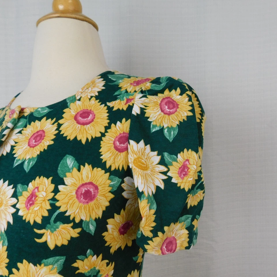 Vestido sin mangas abullonadas Bonnie Jean vintage con botones - 12, estampado de girasol #5745 Foto 4 de 4