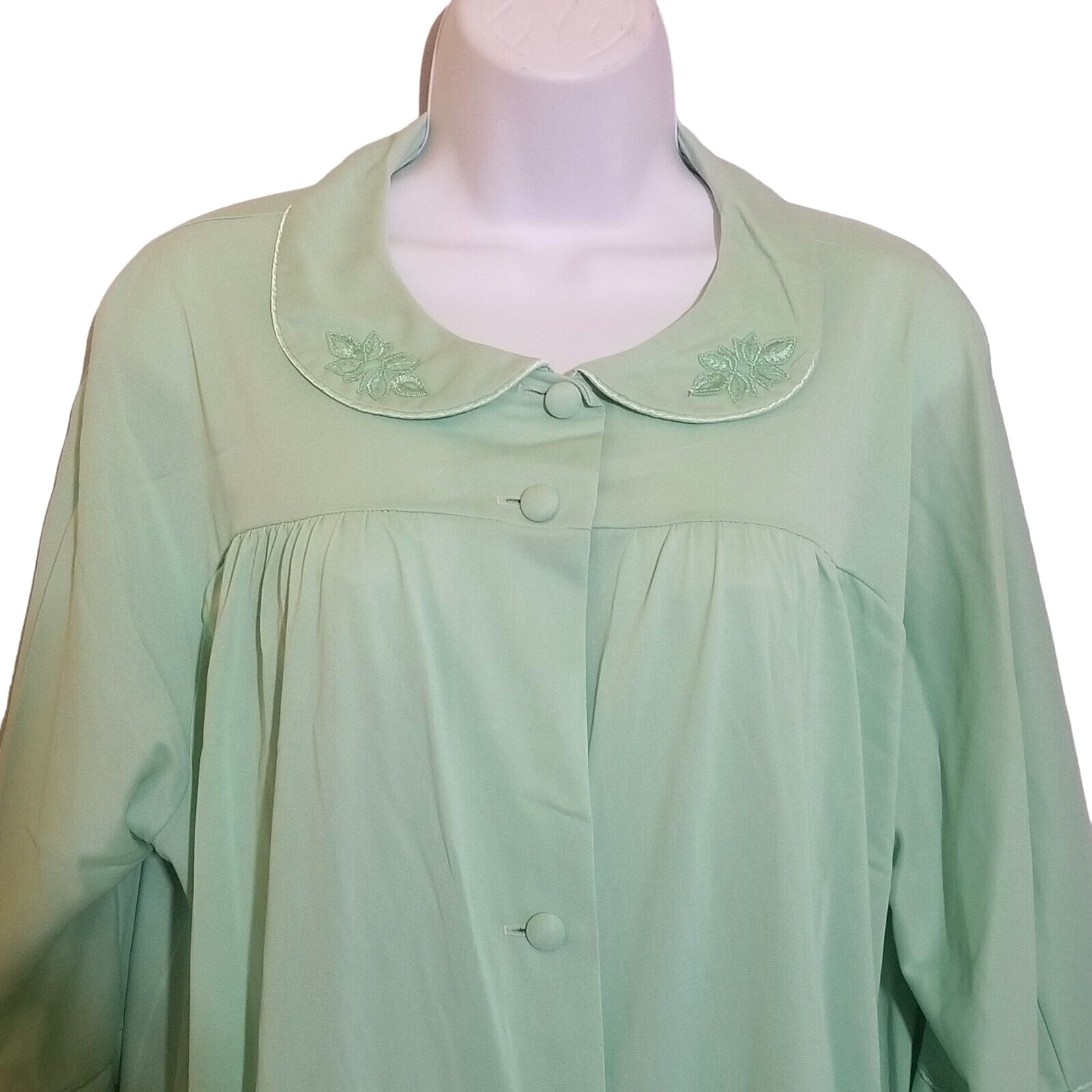 Lorraine Housedress Robe L Vintage 70s Green Knee… - image 2