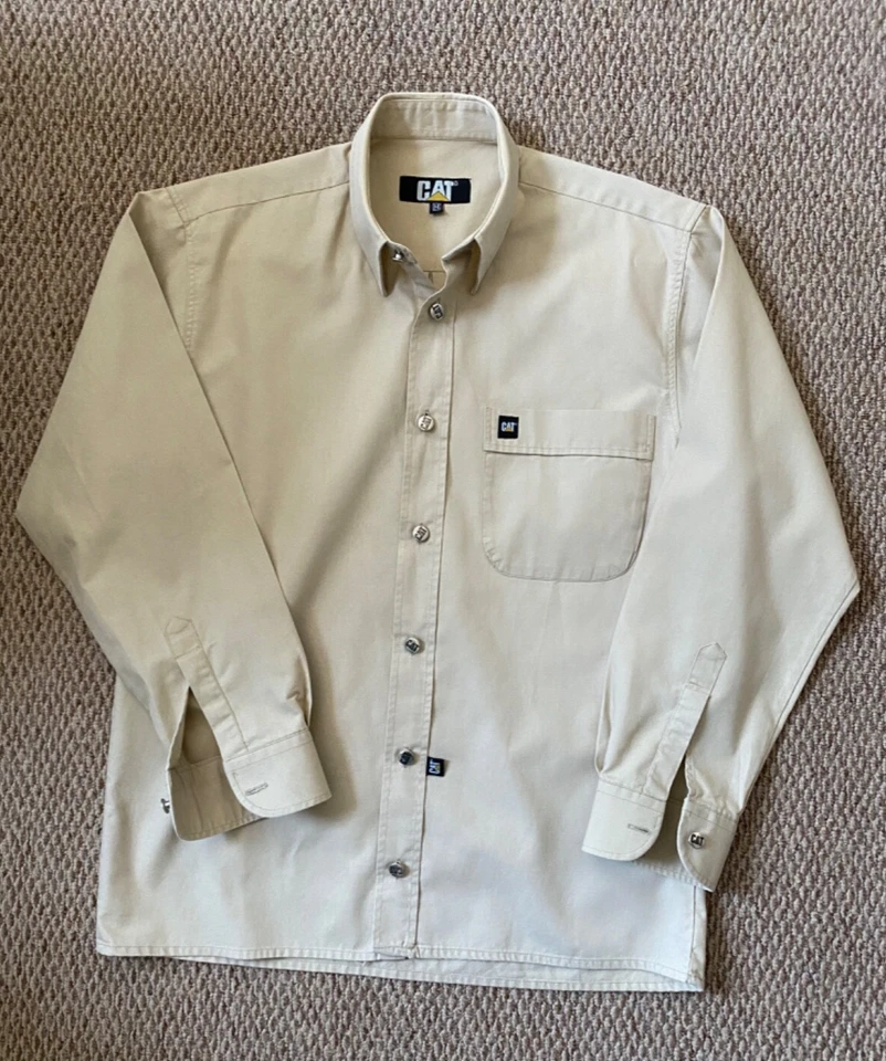 CAT CATERPILLAR 90'S BEIGE LONG SLEEVE SHIRT M MEDIUM - Image 2 of 4