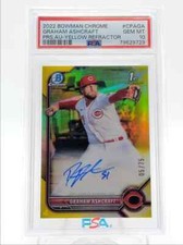 GRAHAM ASHCRAFT 2022 BOWMAN CHROME 1ST YELLOW REFRACTOR AUTO #05/75 PSA 10