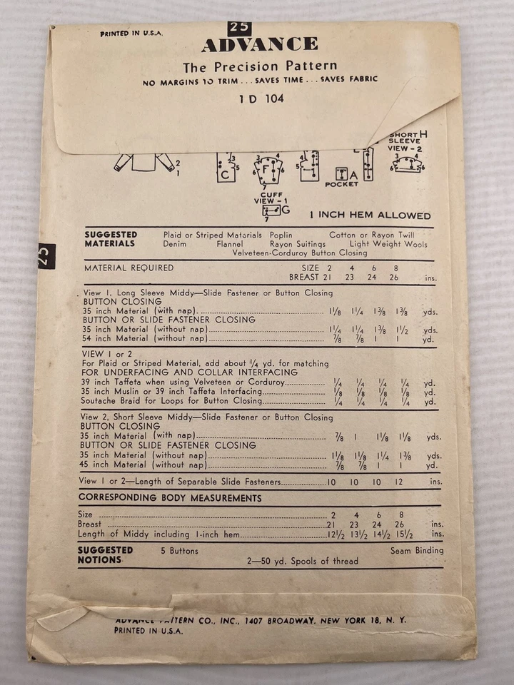 VTG 40s Advance 6341 Little Boys or Girls Size 6 JACKET 49er Shirt EASY Pattern - Image 2 of 4