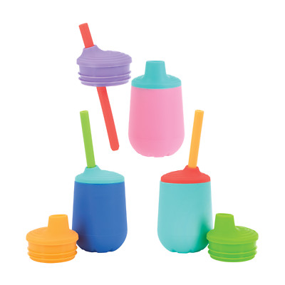 Nuby 3-Stage Training Cup Set -100% Silicone - Touch-Flo Straw - Free Flow Spout