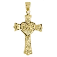 New 14k Gold Jesus Heart Cross Pendant