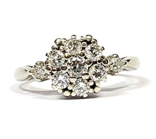 Vintage 1/2 Carat Diamond 14k White Gold Cluster Ring Size 6 1/2