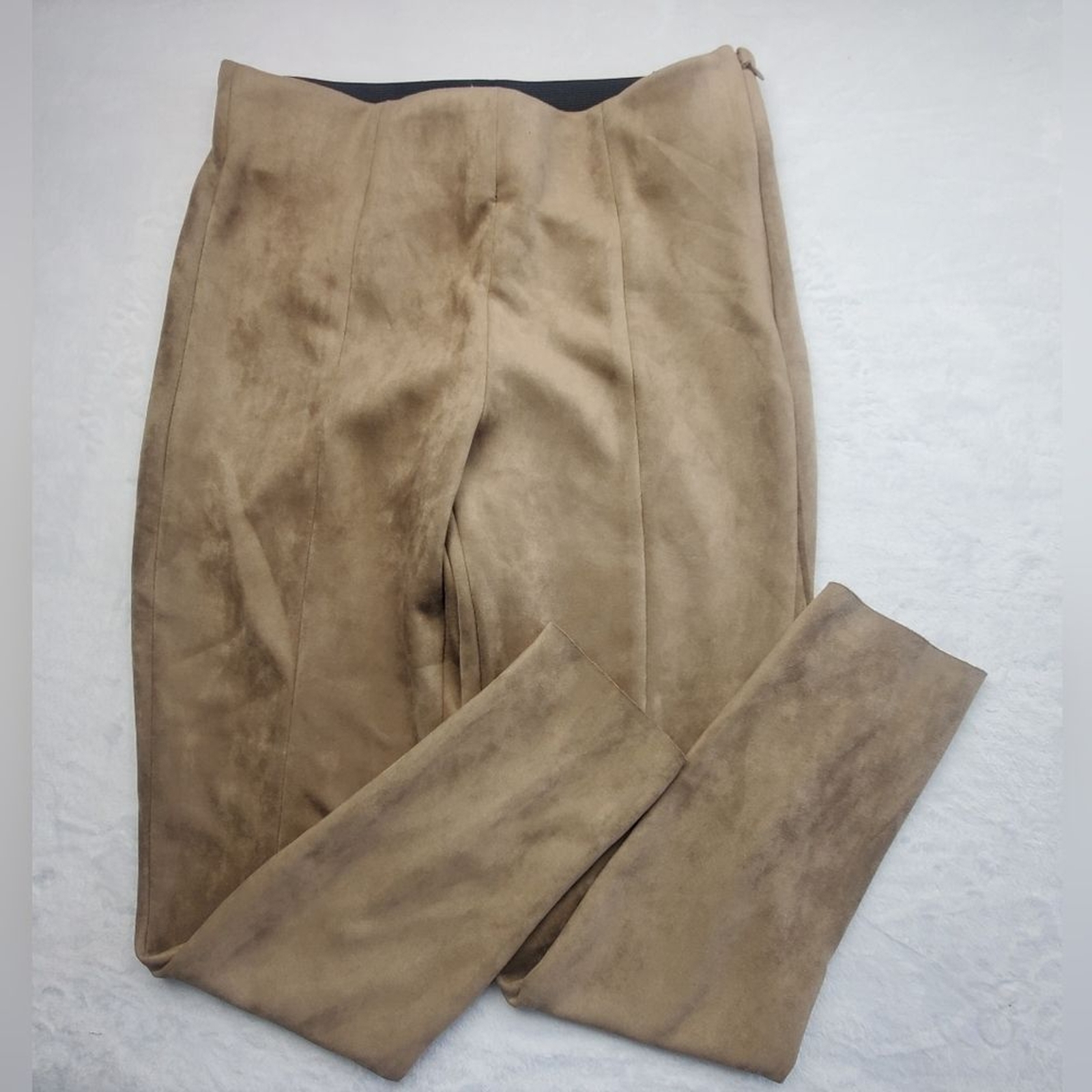 Zara Faux Suede High Rise cropped Pants tan Size L thumbnail 3