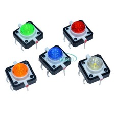 5PCS 12X12X7.3 Tactile Push Button Switch Momentary Tact LED 5 Color MF