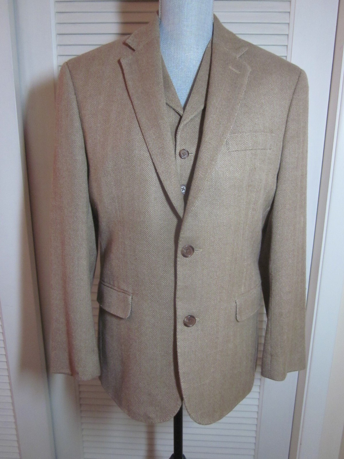 RALPH LAUREN Mens Suit Jacket Sport Coat & Vest 52% Silk & 48% Wool VINTAGE