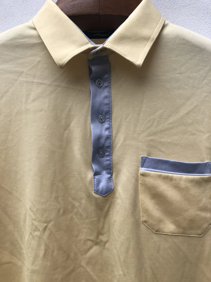 Vintage St Michael Yellow Polo Shirt Men's Large SS UK Made M&S Mod Ska PTP 22" - Image 3 of 4