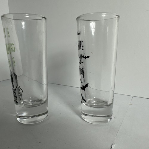 Halloween Tall Shot Glasses We’re All Batty,Hey Ghoul Hey Set Of 2 NEW! - Picture 2 of 8