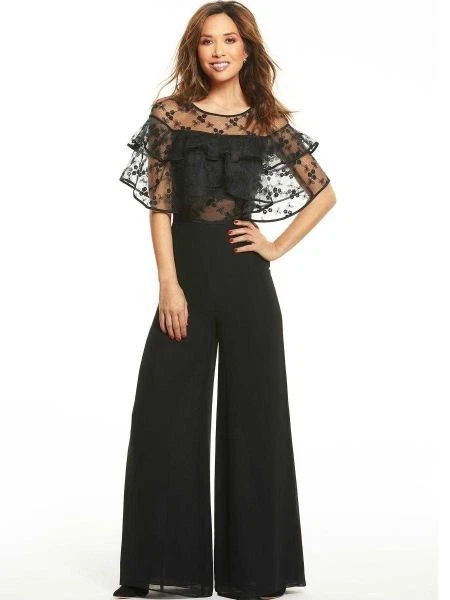 Myleen Klass Black Lace Ruffle Jumpsuit Size 8 brand new with tags