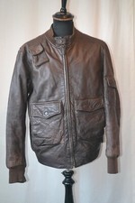 Vtg brown super soft leather bomber A2 jacket elastic cuffs size large pilot
