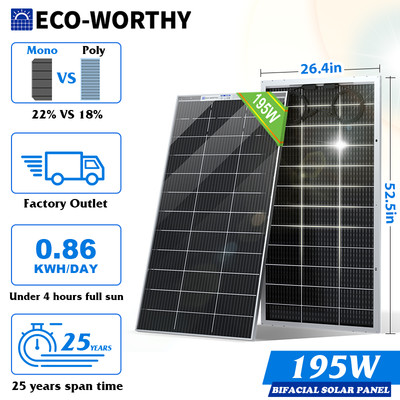 ECO-WORTHY 100W 200W 400W 1000W Watt Bifacial Solar Panel Mono PV 12V Home RV