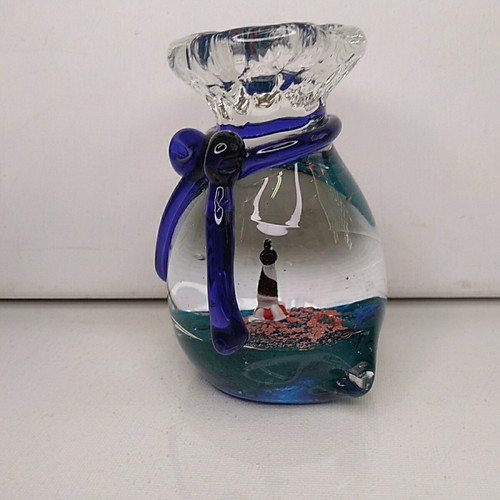 Glass Lighthouse in Bag Paperweight Heavy Art Glass Sand Sea Ocean Nautical - Picture 5 of 15
