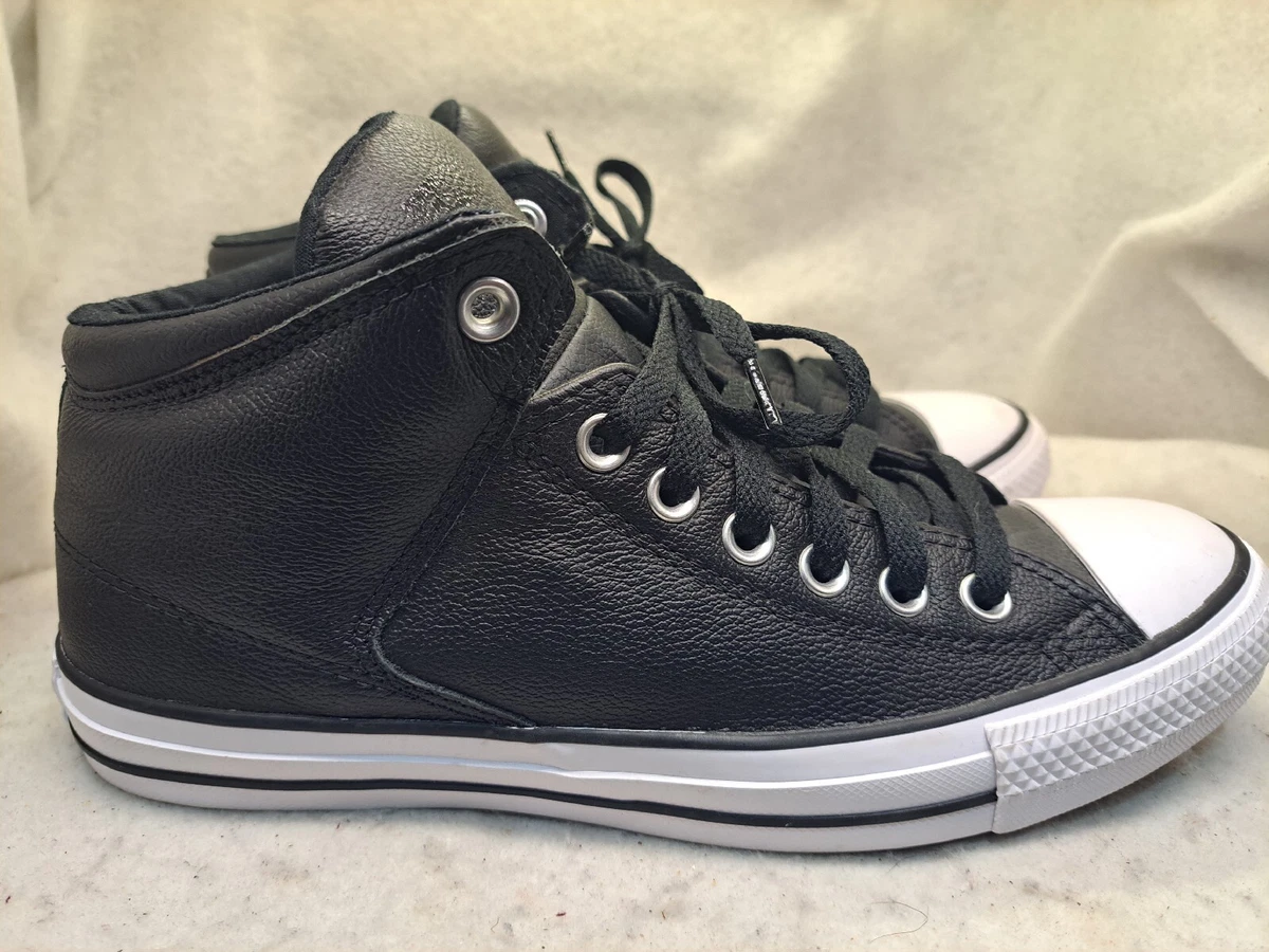 Rare Black Chuck Taylor All Star Leather Mid Top Sneakers Mens 8 | eBay