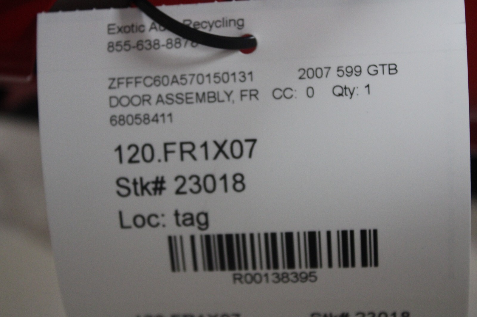 Ferrari 599 GTB, RH, Right, Front Door Shell, Used, P/N 68058411