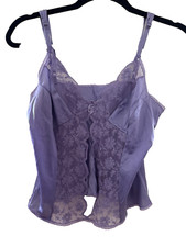 Lilly Of France Vintage Lingerie Cami Tank Purple M open front slit nylon union