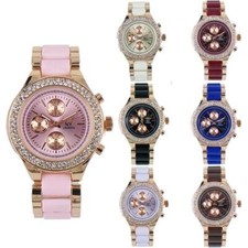 Prince London NY plastic and rose gold metal strap jewel bezel decorative dials